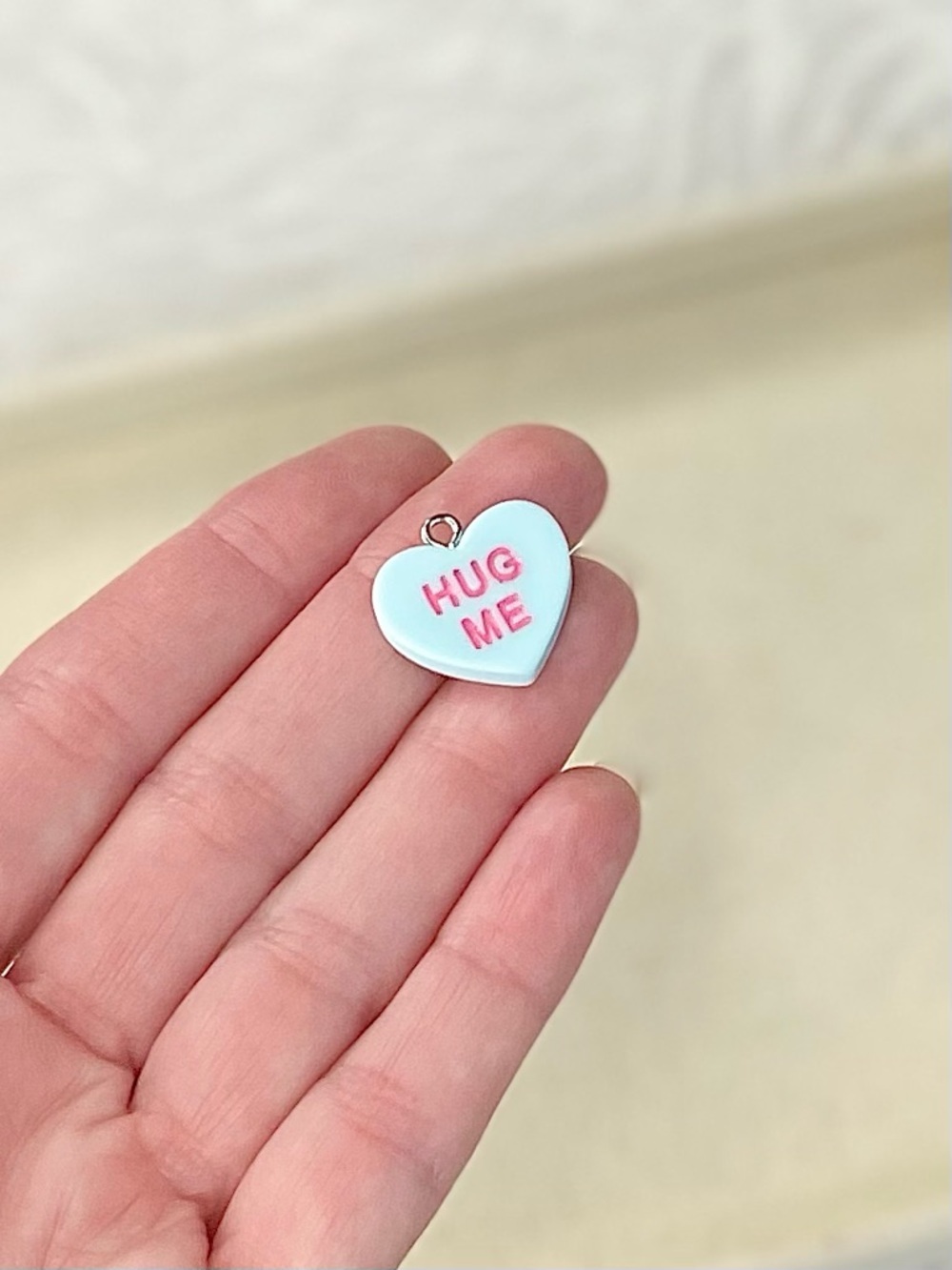 Hug Me Conversation Heart Charm-baby blue